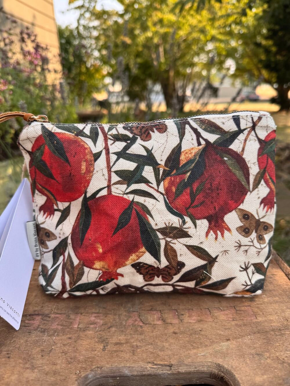 Pomegranate Red Canvas Makeup Bag 9 x 6 Pouch Colorful Fruit Travel Bag NEW!
